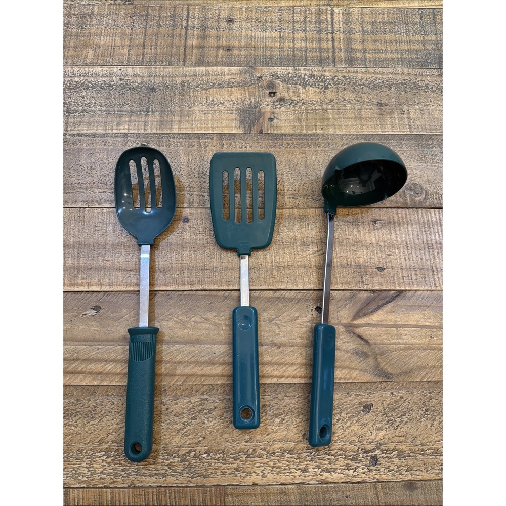 Ecko Vintage Green Nylon Spatula, Ladle And Slotted Spoon